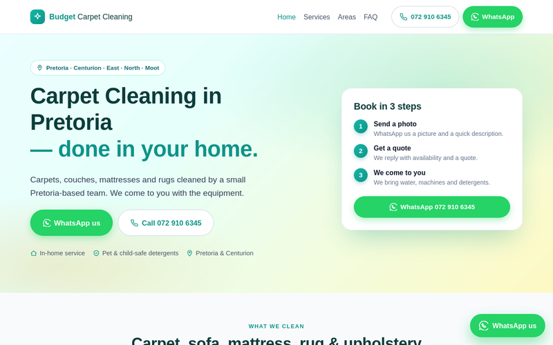 Budget Carpet Cleaning website screenshot