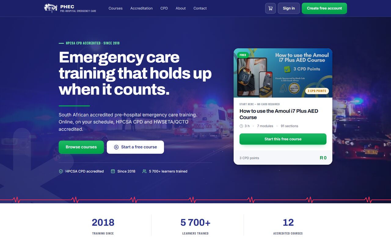 PHEC website: pre-hospital emergency care training platform