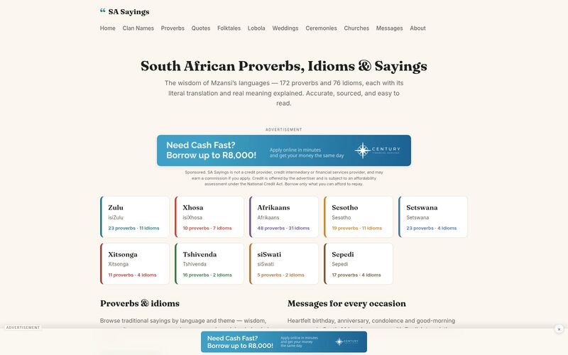 SA Sayings website screenshot