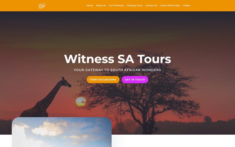 Witness SA Tours website designed and built by ZyberBrands